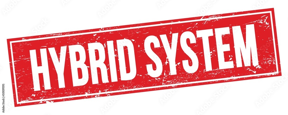 HYBRID SYSTEM text on red grungy rectangle stamp. HYBRID SYSTEM text on red grungy rectangle stamp.