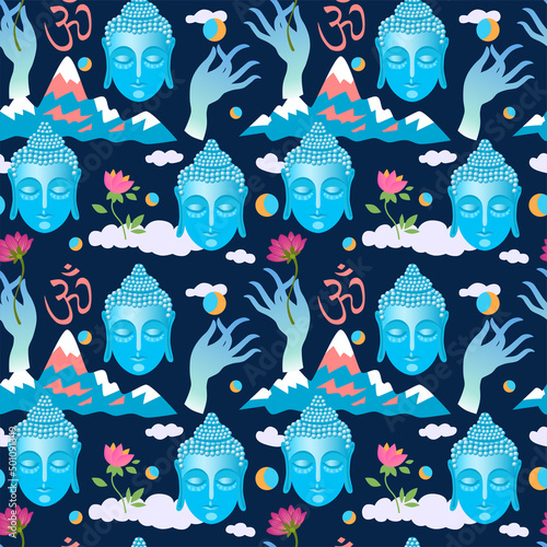 Buddha vector seamless pattern. Boho style print for yoga stuff.