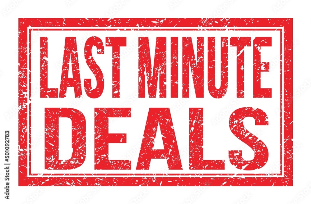 LAST MINUTE DEALS, words on red rectangle stamp sign LAST MINUTE DEALS, words on red rectangle stamp sign