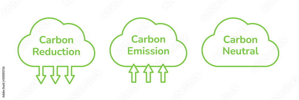 CO2 emission reduction linear style certificates icon set. Carbon dioxide zero footprint concept, stop global warming, environment ecology, air pollution improvement. Line style vector icon set.