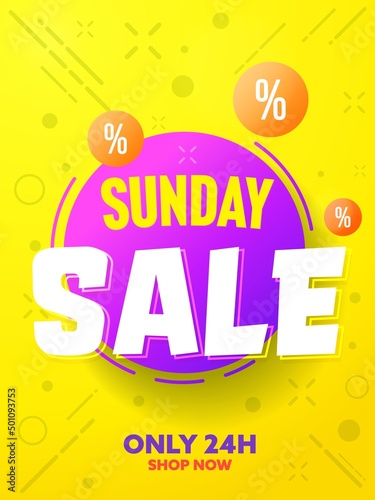 Sunday sale banner with limited only 24 hours discount offer. Poster, fryer or social media cover for promotion campaign vector illustration