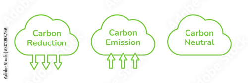 CO2 emission reduction linear style certificates icon set. Carbon dioxide zero footprint concept, stop global warming, environment ecology, air pollution improvement. Line style vector icon set.
