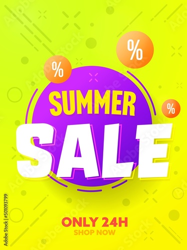 Summer sale banner with special offer only 24 hours. Poster, fryer or social media cover for promotion campaign on weekend or to end of season vector illustration