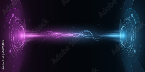 Digital HUD portal with sparkling electrowaves. Light energy. Futuristic, sci fi elements. Electro light effect. Cyber space. Digital technology background. Vector illustration photo