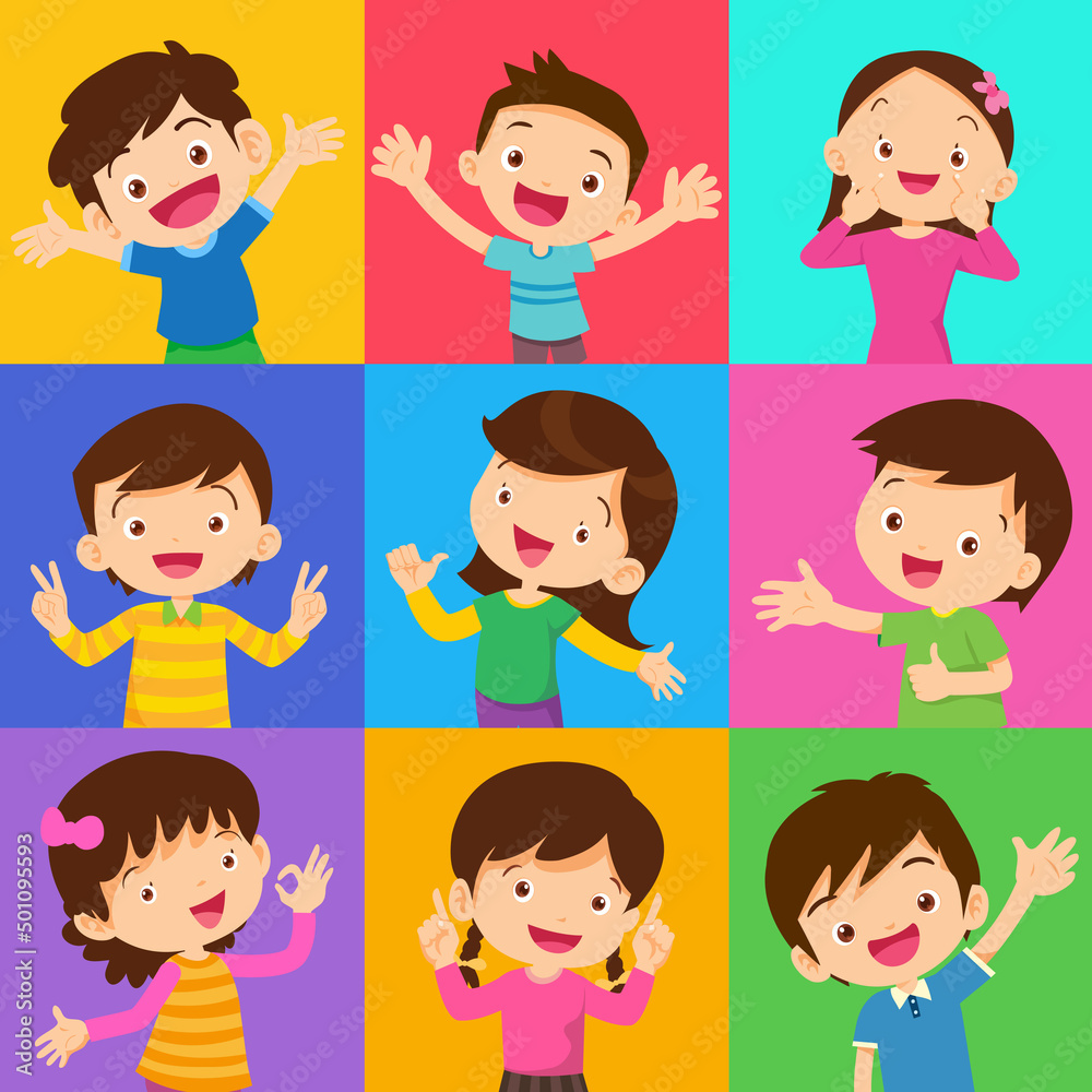 set of different children with various postures set of different children with various postures
