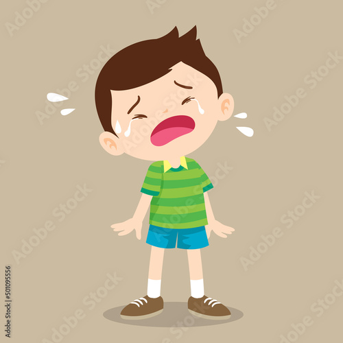 cute little boy with crying so sad expression