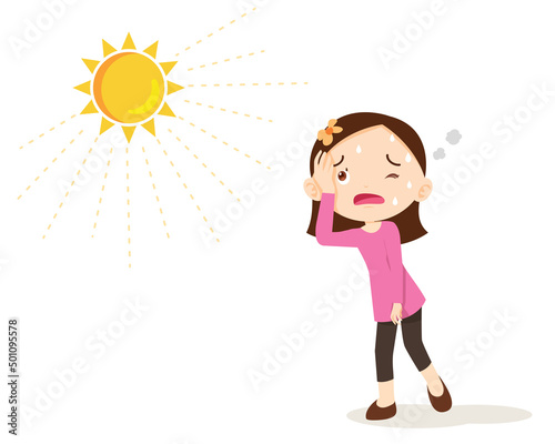 girl thirsty from heat of the summer sun