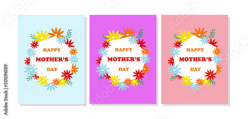 Mother's day card with watercolor flowers and three different backgrounds