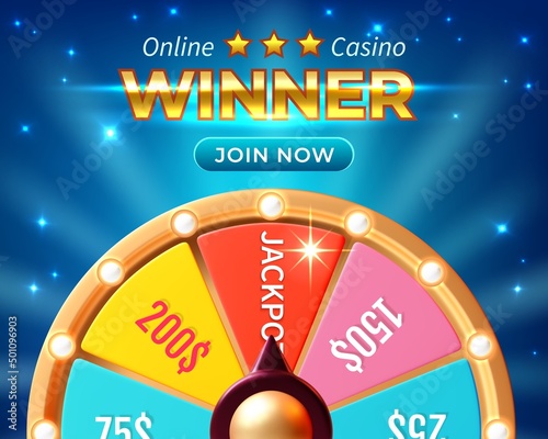 Online Casino Winner Concept with 3d Fortune Spinning Wheel Plasticine Cartoon Style on a Blue Background
