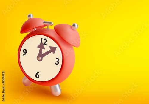3d Alarm Clock Background Poster Card Plasticine Cartoon Style Symbol of Wake Up, Reminder and Deadline. Vector illustration