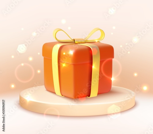 Minimal Scene with Podium Platform Stage Product and Present Box Symbol of Celebration Holiday and Surprise. Vector illustration
