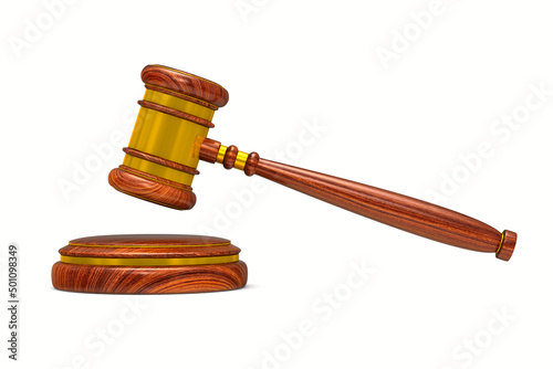 wooden gavel on white backg...