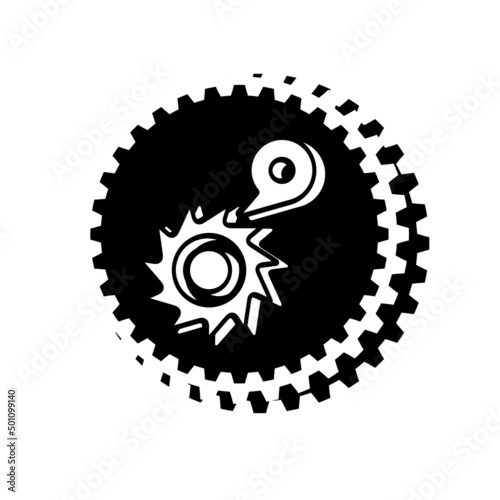 Gear transmission with up and down speed. Gearbox rotation. The principle of movement and conjugation. Precision transmission mechanism simple style detailed logo icon vector illustration isolated