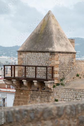 Defense towers in Dalt Vila old town in Ibiza in Spain in the summer of 2022
