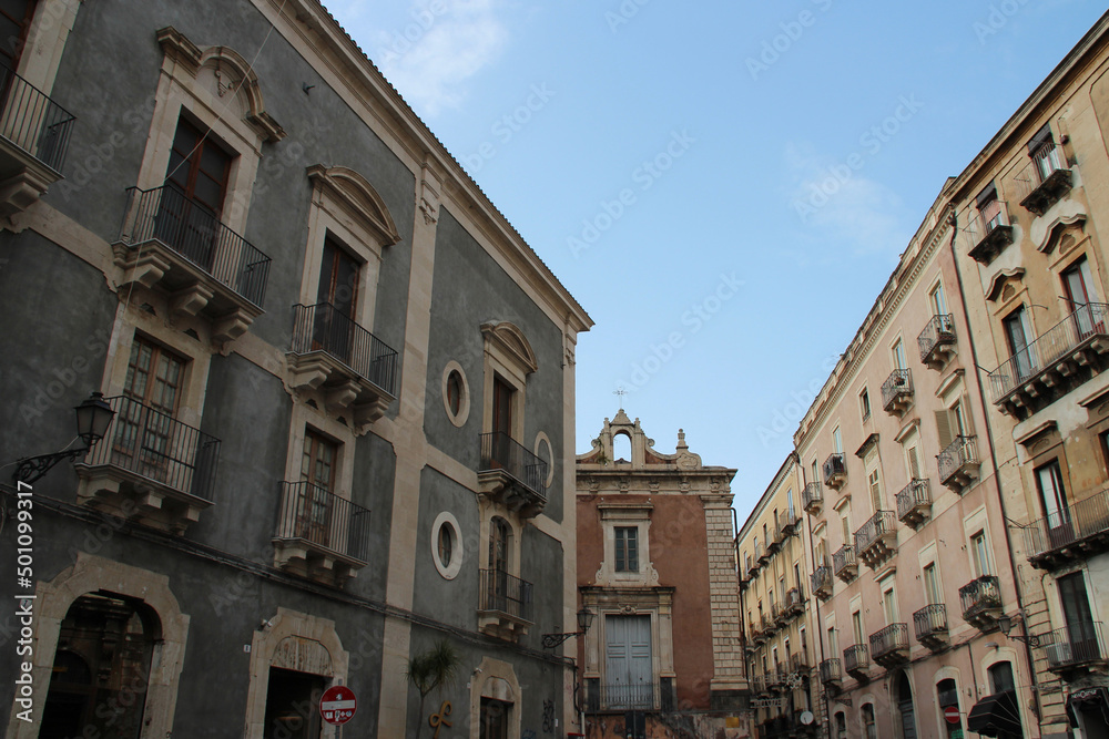 palaces (or ancient flat buildings ?) at manganelli in catania in sicily (italy)