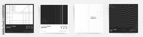 Linear geometric minimal frame template poster set for social media square post, presentation or promo banners. Swiss aesthetic bold graphic art. Vector background and text.