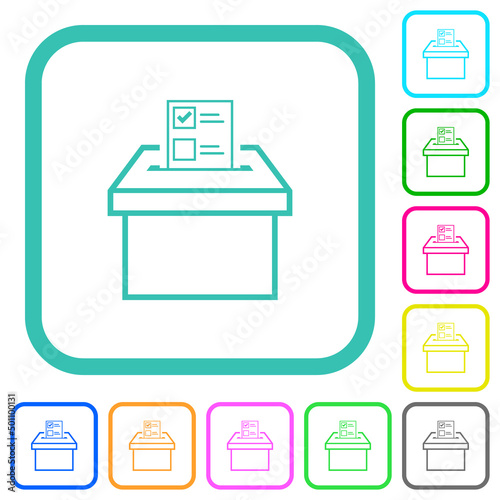 Voting paper and ballot box outline vivid colored flat icons