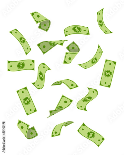 Flying Paper Money Bills, Falling Dollars Vector Illustration