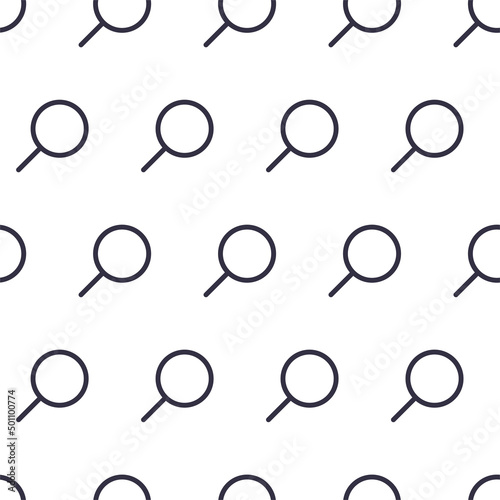 Flat magnifier icon with lens flare on glass. Loupe tool vector search sign. Seamless pattern