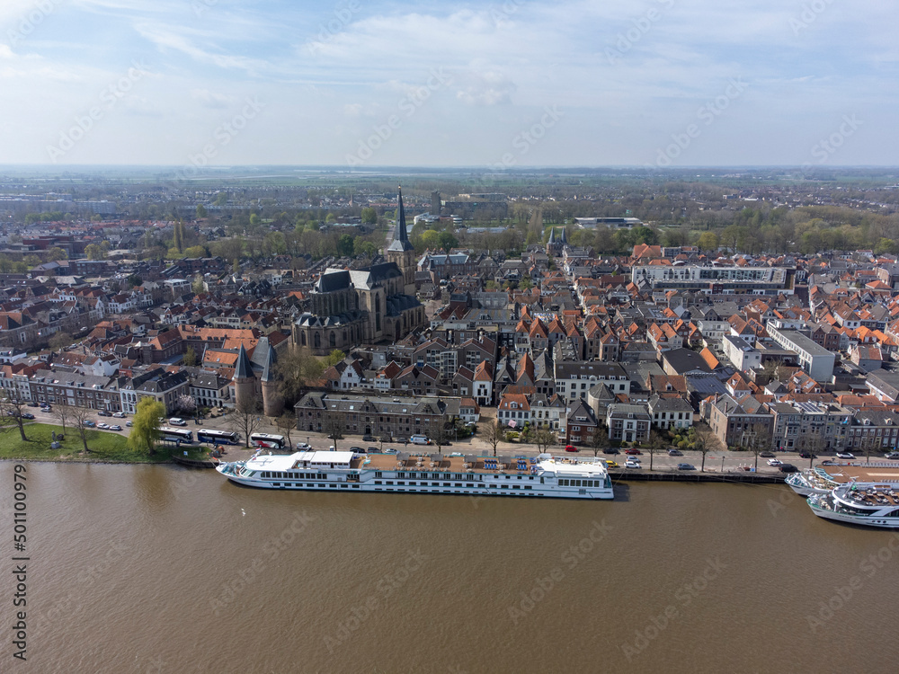 Skyline of the city Kampen in the Netherlands, Aerial - obrazy, fototapety, plakaty 