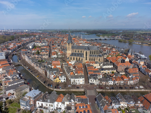 Church  Bovenkerk  in historical city Kampen in the Netherlands. Aerial