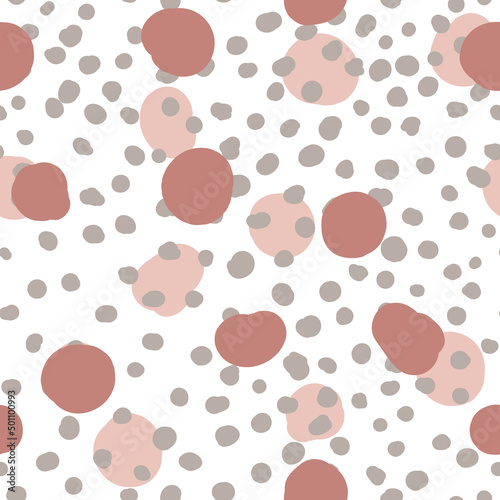 Abstract hand drown polka dots background. White dotted seamless pattern with color circles. Template design for invitation, poster, card, flyer, textile, fabric