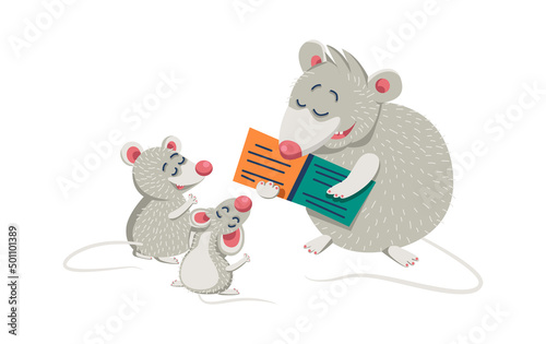 Cartoon Animal mice read a book. Vector illustration