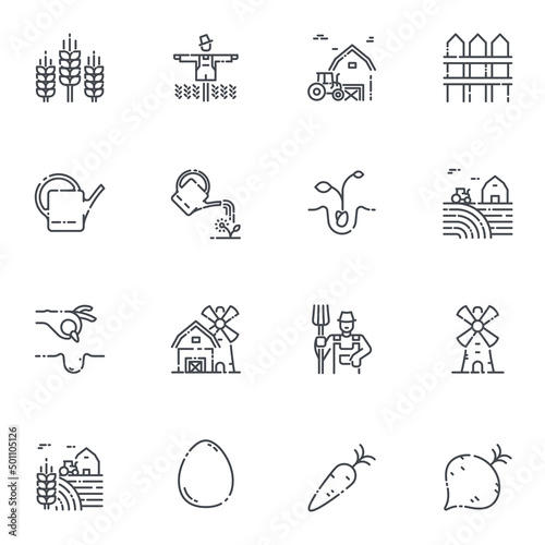 Vector farming line icon set isolated. Agriculture