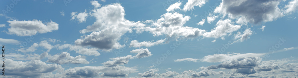 Background of light blue sky with white clouds at the bottom Background of light blue sky with white clouds at the bottom