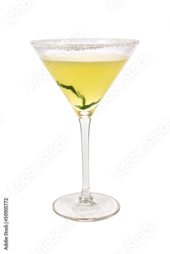 martini glass with lemon isolated on white background