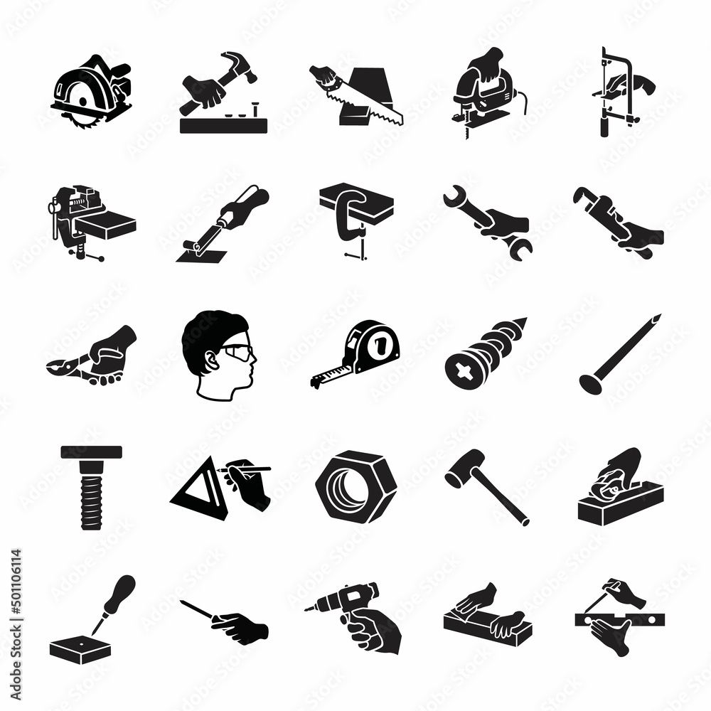 Carpenter's tool glyph vector icons