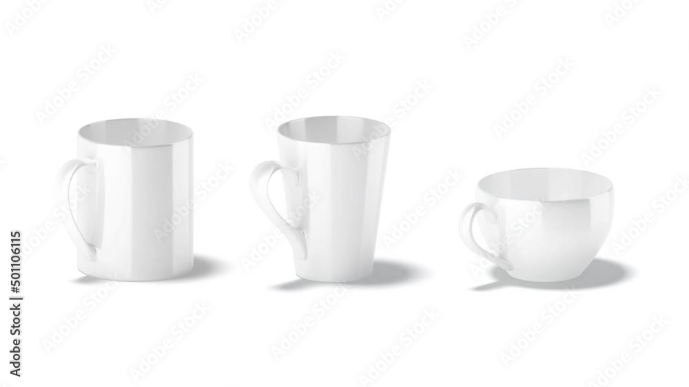 Blank ceramic tea mug mock up set stand, looped rotation Blank ceramic tea mug mock up set stand, looped rotation