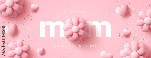 Happy Mother's Day modern banner design. 3d vector illustration.