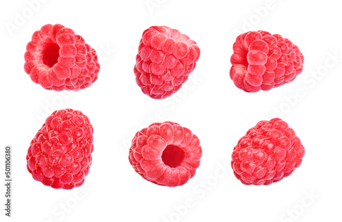 Raspberries isolated on white background. Fresh and ripe raspberry.