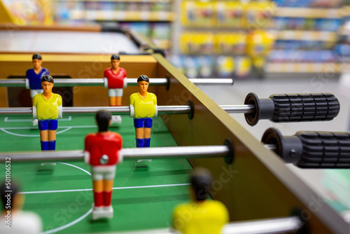 Soft focus on table football. Board game Soccer.