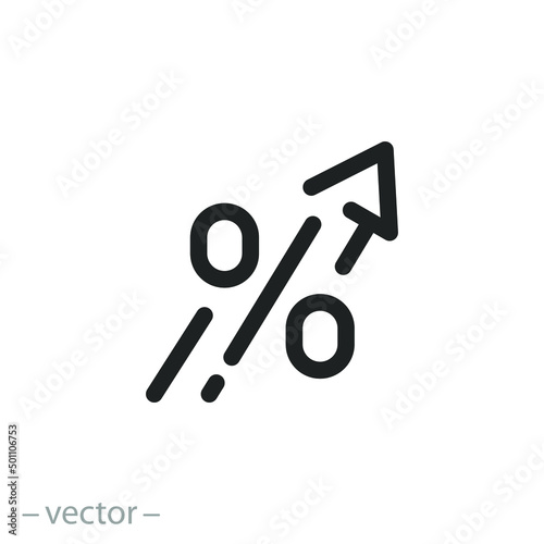 interest rate rise icon, price increase arrow, thin line symbol on white background - editable stroke vector illustration