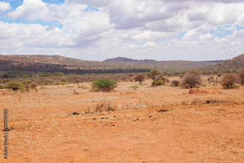 Scenic view of arid landscapes against sky at Nanyuki, Kenya
