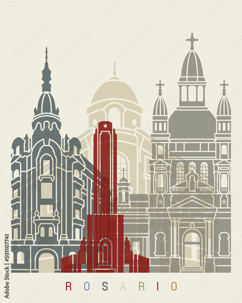 Rosario skyline in watercolor-poster