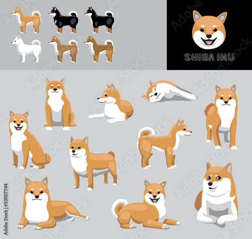 Dog Shiba Inu Cartoon Vector Illustration Color Variation Set