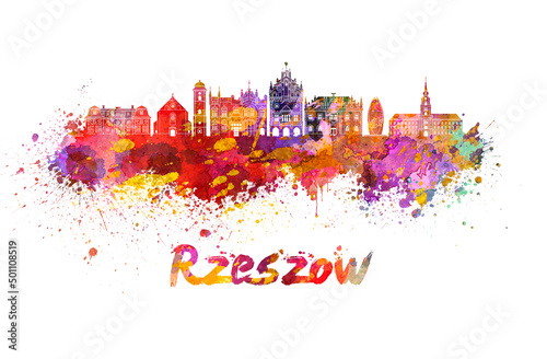 Rzeszow skyline in watercolor photo