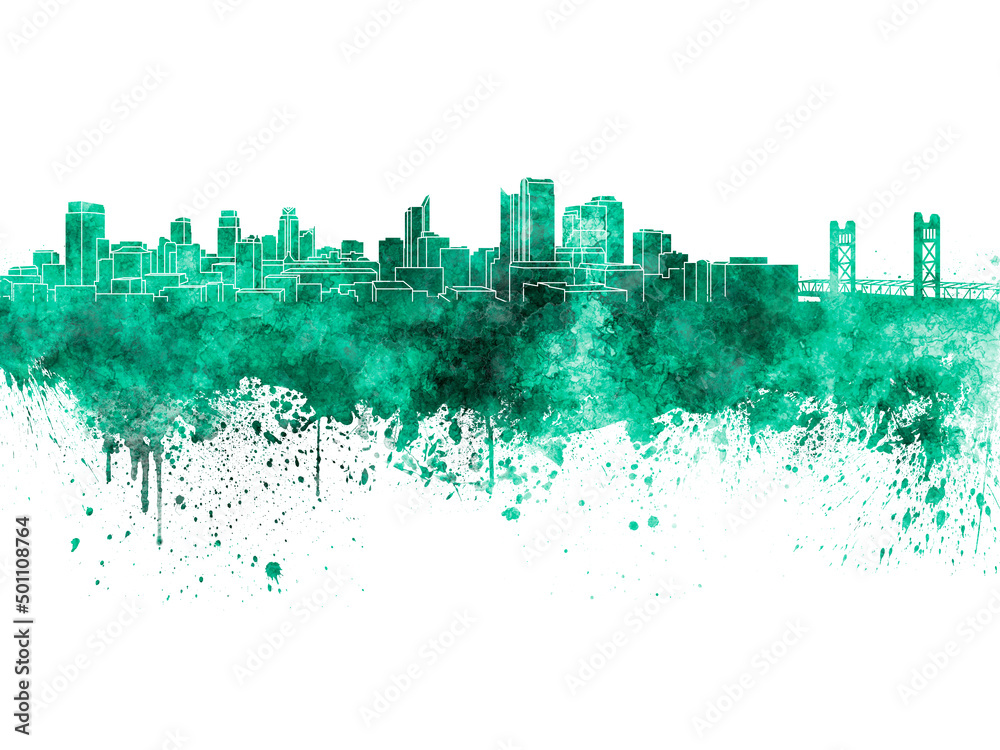 Obraz premium Sacramento skyline in green watercolor on white background