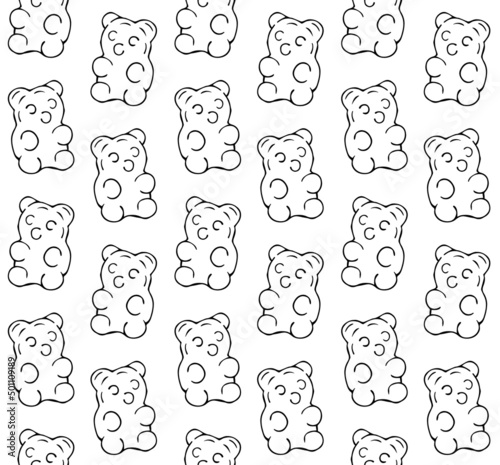 Vector seamless pattern of hand drawn doodle sketch gummy bear isolated on white background