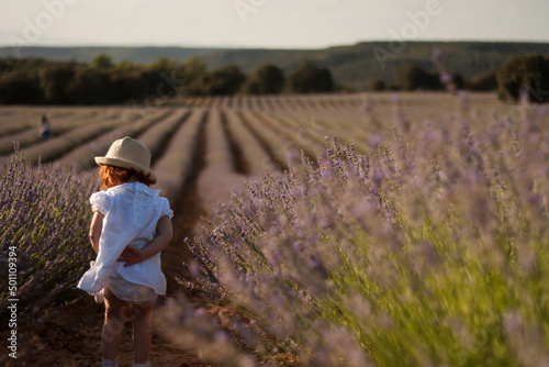 niño jugando entre lavanda