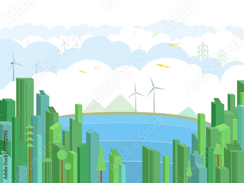 Metropolis 2 with ECO elements and sea shows the importance of ecology vector illustration graphic EPS 10