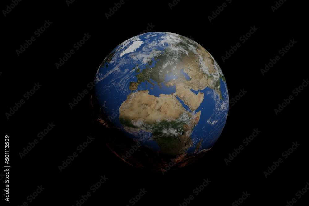 3d rendering illustration of Earth globe on black background