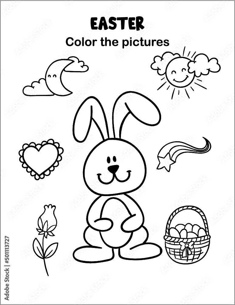 Easter Coloring Pages with bunny eggs activity pages Printable worksheet. Easter Activities for Kids, Easter Party, Easter puzzle game vector illustration Eps8 Easter Coloring Pages with bunny eggs activity pages Printable worksheet. Easter Activities for Kids, Easter Party, Easter puzzle game vector illustration Eps8