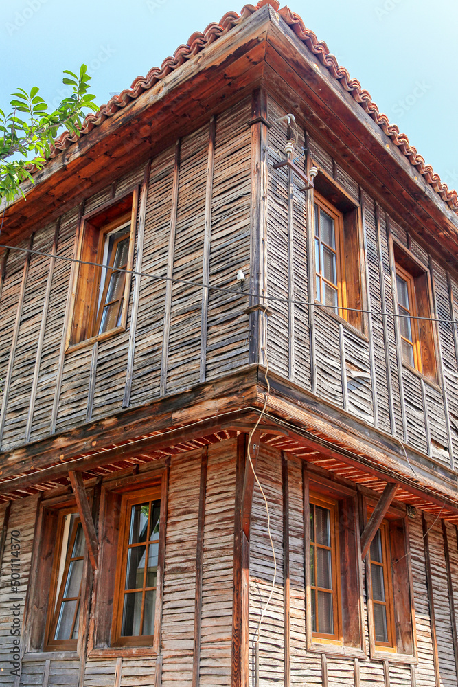 Typical wooden house in old town of Sozopol in Bulgaria