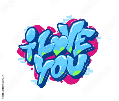 I love you font in graffiti style. Vector illustration.