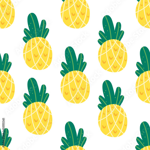 Pineapples summer seamless pattern. Vector illustration for textiles and wallpapers. On a white background. Doodle style exotic tropical fruits
