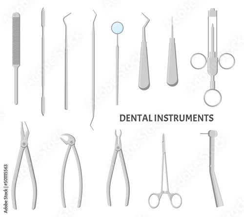 Dental instruments set. Medical equipment for teeth care.